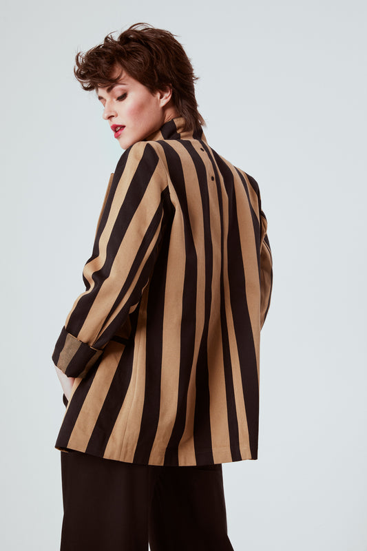 GİYİ BLAZER IN BLACK&BEIGE STRIPES