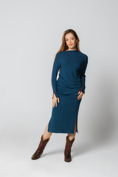 CASHMERE PENCIL SKIRT BLUE